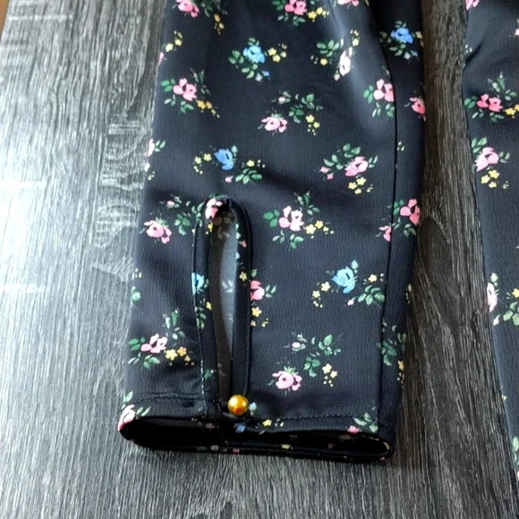 Wayf Tie Front Cutout Dress Black Blue Rose Small Print Floral. Large. Satiny - Picture 7 of 16